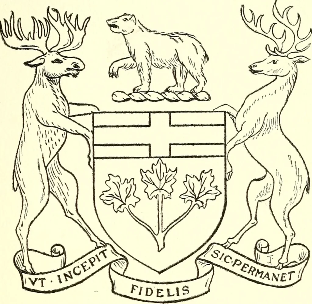 An illustration from Armory and lineages of Canada; comprising pedigrees with historical notes, brief biographies and family registers of prominent men of Canada, including blazons and illustrations of many armorials, and of insignia of knighthood, 1913, leaf 56