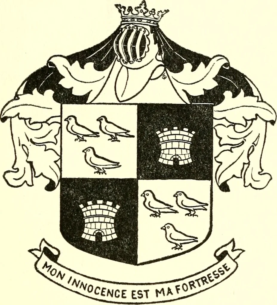 An illustration from Armory and lineages of Canada; comprising pedigrees with historical notes, brief biographies and family registers of prominent men of Canada, including blazons and illustrations of many armorials, and of insignia of knighthood, 1913, leaf 80
