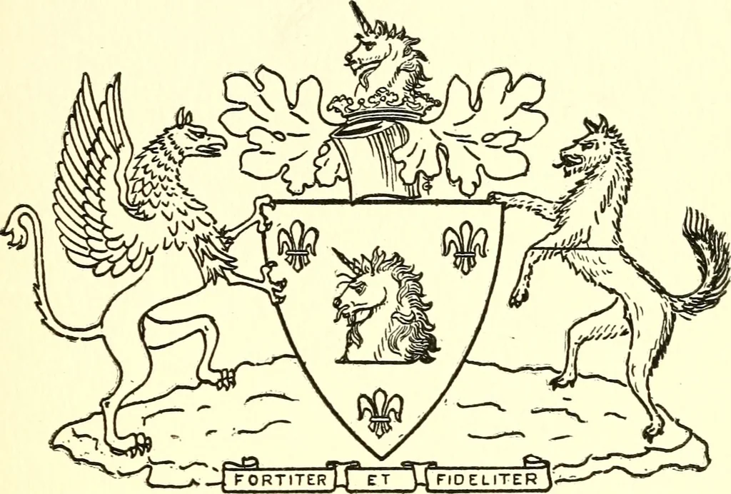 An illustration from Armory and lineages of Canada; comprising pedigrees with historical notes, brief biographies and family registers of prominent men of Canada, including blazons and illustrations of many armorials, and of insignia of knighthood, 1913, leaf 90