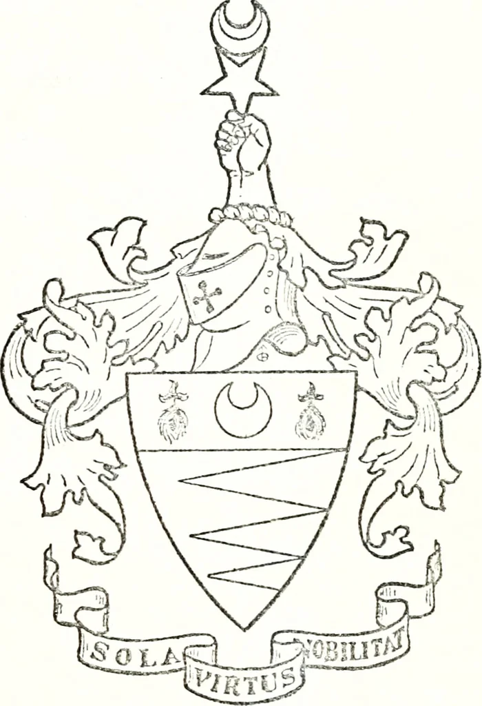 An illustration from Armory and lineages of Canada; comprising pedigrees with historical notes, brief biographies and family registers of prominent men of Canada, including blazons and illustrations of many armorials, and of insignia of knighthood, 1913, leaf 100