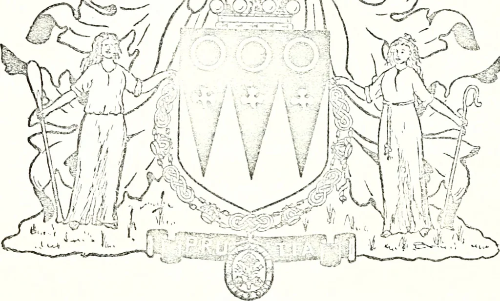 An illustration from Armory and lineages of Canada; comprising pedigrees with historical notes, brief biographies and family registers of prominent men of Canada, including blazons and illustrations of many armorials, and of insignia of knighthood, 1913, leaf 152