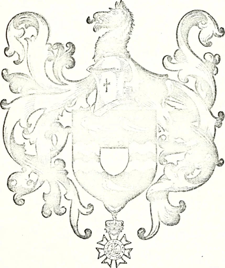 An illustration from Armory and lineages of Canada; comprising pedigrees with historical notes, brief biographies and family registers of prominent men of Canada, including blazons and illustrations of many armorials, and of insignia of knighthood, 1913, leaf 22