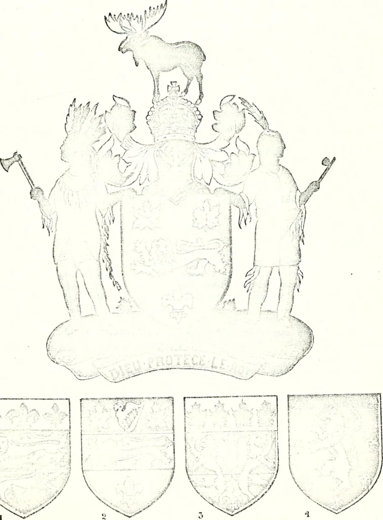An illustration from Armory and lineages of Canada; comprising pedigrees with historical notes, brief biographies and family registers of prominent men of Canada, including blazons and illustrations of many armorials, and of insignia of knighthood, 1913, leaf 248