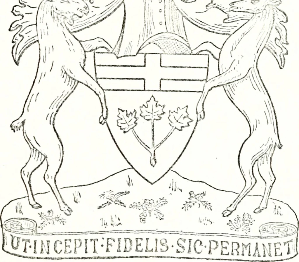 An illustration from Armory and lineages of Canada; comprising pedigrees with historical notes, brief biographies and family registers of prominent men of Canada, including blazons and illustrations of many armorials, and of insignia of knighthood, 1913, leaf 256