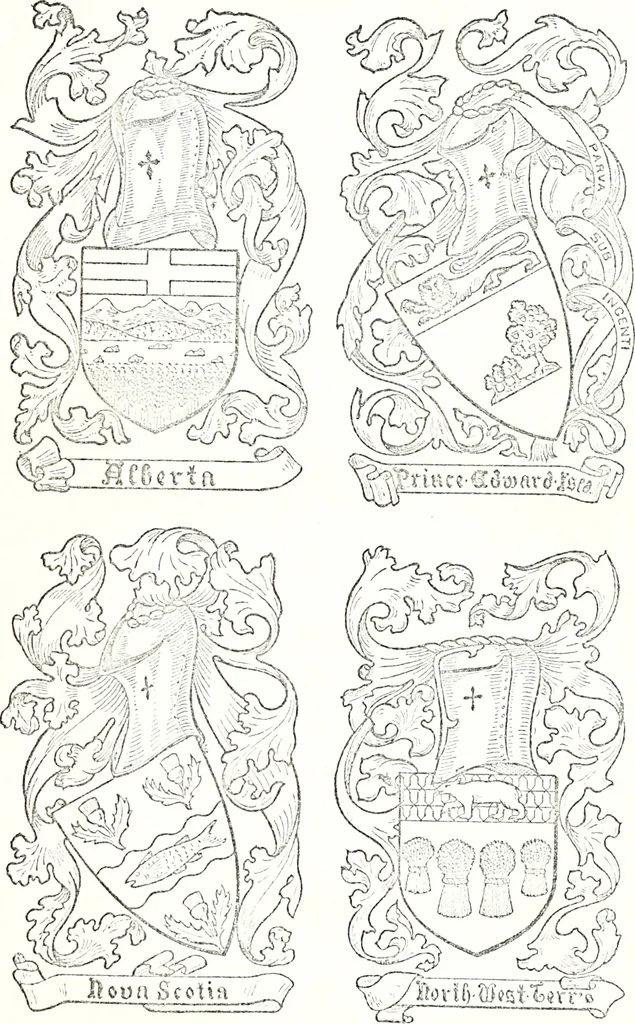 An illustration from Armory and lineages of Canada; comprising pedigrees with historical notes, brief biographies and family registers of prominent men of Canada, including blazons and illustrations of many armorials, and of insignia of knighthood, 1913, leaf 260