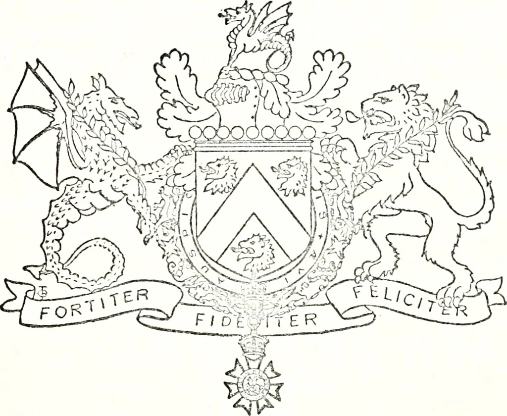An illustration from Armory and lineages of Canada; comprising pedigrees with historical notes, brief biographies and family registers of prominent men of Canada, including blazons and illustrations of many armorials, and of insignia of knighthood, 1913, leaf 50