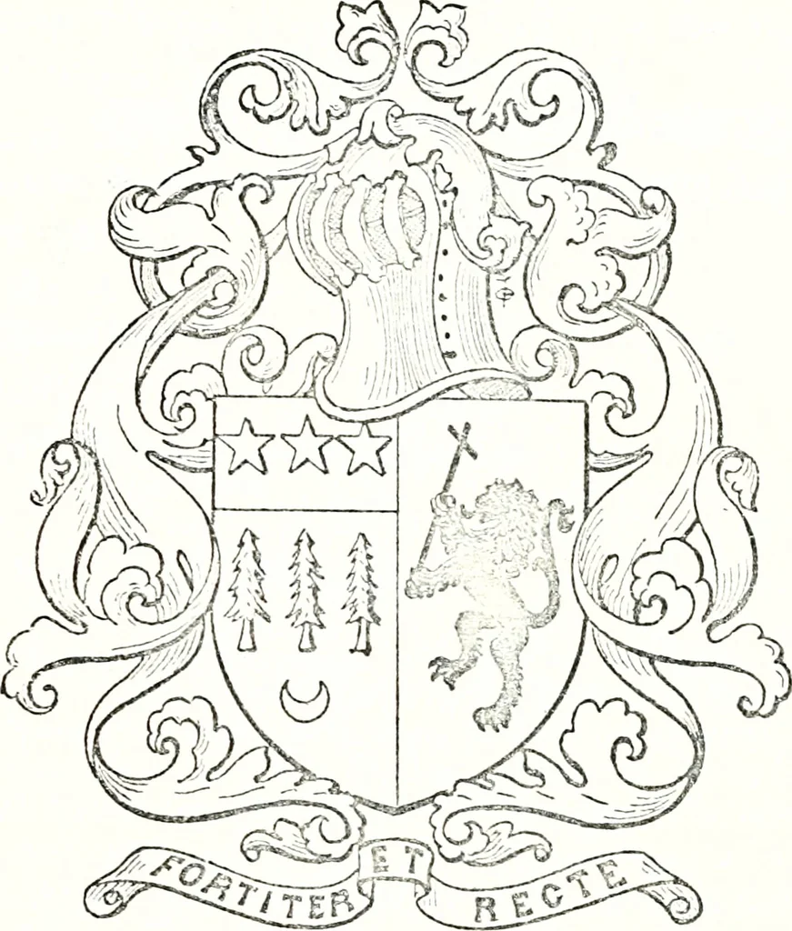 An illustration from Armory and lineages of Canada; comprising pedigrees with historical notes, brief biographies and family registers of prominent men of Canada, including blazons and illustrations of many armorials, and of insignia of knighthood, 1913, leaf 56