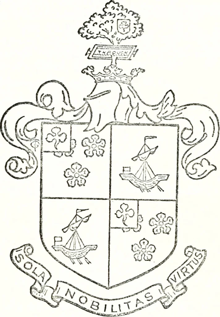 An illustration from Armory and lineages of Canada; comprising pedigrees with historical notes, brief biographies and family registers of prominent men of Canada, including blazons and illustrations of many armorials, and of insignia of knighthood, 1913, leaf 60