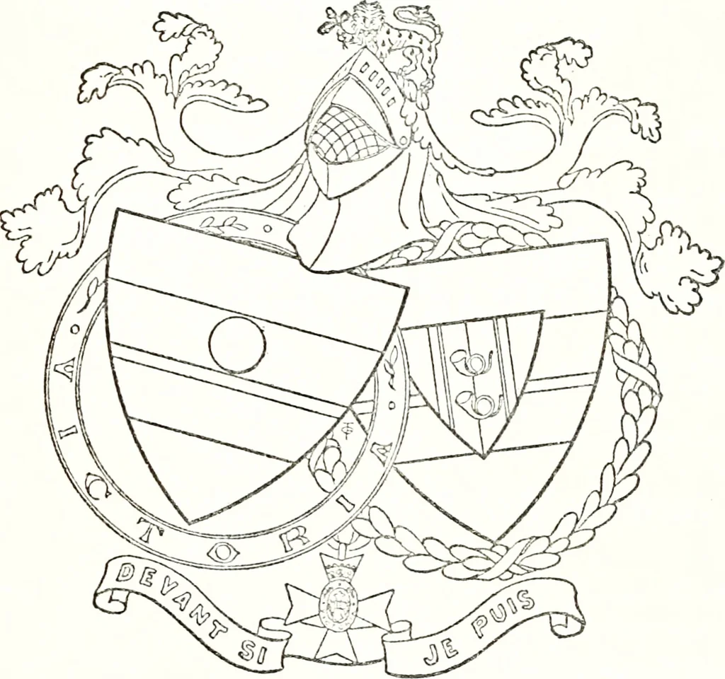 An illustration from Armory and lineages of Canada; comprising pedigrees with historical notes, brief biographies and family registers of prominent men of Canada, including blazons and illustrations of many armorials, and of insignia of knighthood, 1913, leaf 82