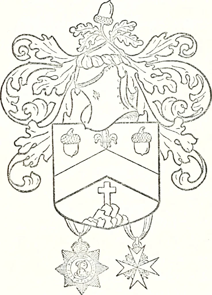 An illustration from Armory and lineages of Canada; comprising pedigrees with historical notes, brief biographies and family registers of prominent men of Canada, including blazons and illustrations of many armorials, and of insignia of knighthood, 1913, leaf 96