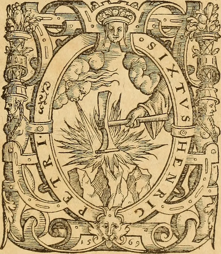 An illustration from Arnoldi Ferroni Burdigalensis, regij consiliarij, : De rebus gestis Gallorum libri IX. Ad Historiam Pavli Aemylii additi, perducta historia usque ad terpora Henrici II, Francorum regis. [Paralipomena Gallicanae historiae ad P. Aemylivm et Ferronvm, adiecta. Per Ioannem Thomam Freigivm], 1569, leaf 2