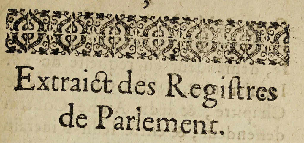 An illustration from Arrest de la Cour de Parlement, portant reglement pour les preuosts, chanoines & chapitre des Eglises cathedrales & collegiales de France., 1622, leaf 15