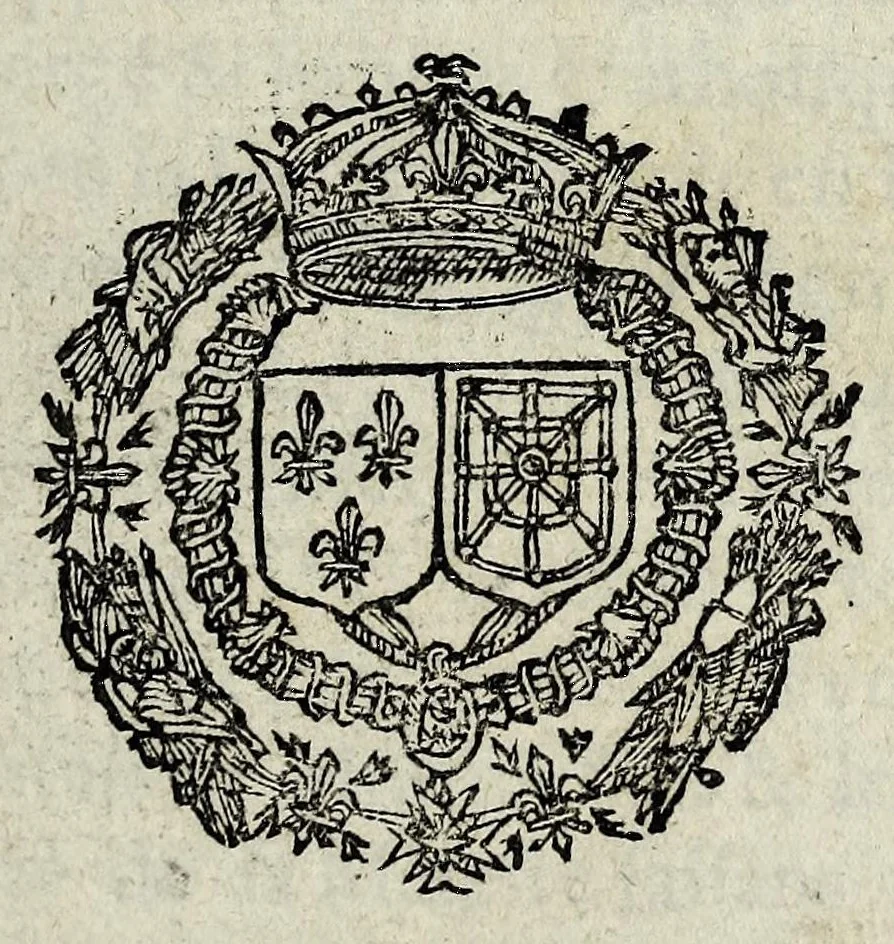 An illustration from Arrest du Conseil d'estat et Lettres patentes du roy, par lesquelles il est defendu aux gouuerneurs & habitans des villes de seureté d'empescher les peres iesuites de prescher en icelles. Auec la lettre d roy portant mesme commandement au gouuerneur et habitans de Lectoure. Et les arrests des Cours de Parlement de Bourdeaus & Thoulouse; l'vn donné contre le gouuerneur & habitans de S. Iean d'Angely; l'autre contre l'arresté de l'Assemblée de Loudun., 1619, leaf 9