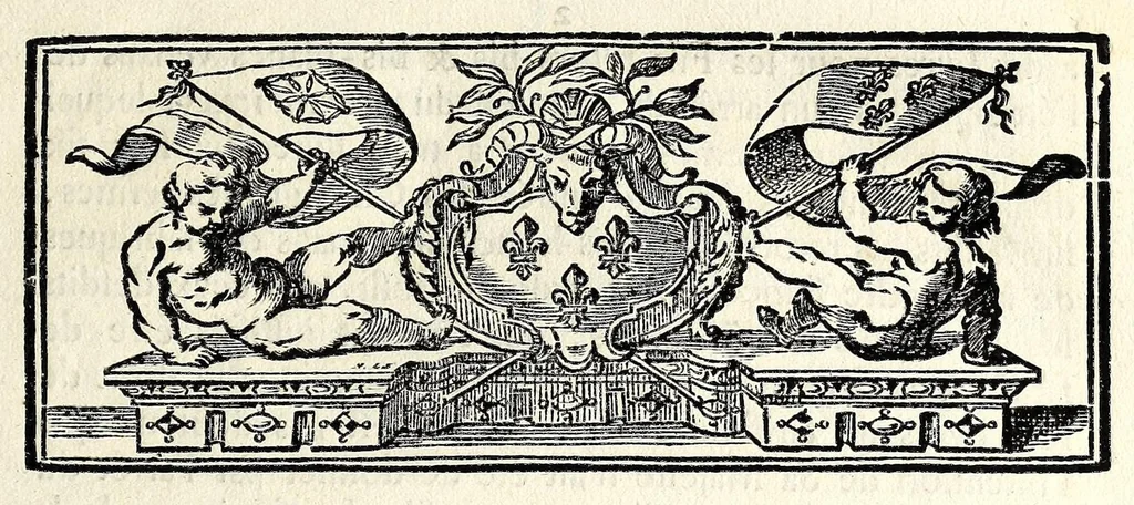 An illustration from Arrest du Conseil d'État du roi, qui fixe à dix livres du cent pesant les droits d'entrée des cinq grosses fermes, sur les fils propres à faire dentelles, ainsi que sur ceux retors bis & bis-blancs, venans de l'étranger, et à trois livres six sols six deniers, aussi du cent pesant, sur les mêmes fils provenans des fabriques de la ville & châtellenie de Lille, & autres de la Flandre françoise : du 2 avril 1758 : extrait des registres du Conseil d'État, 1758, leaf 1