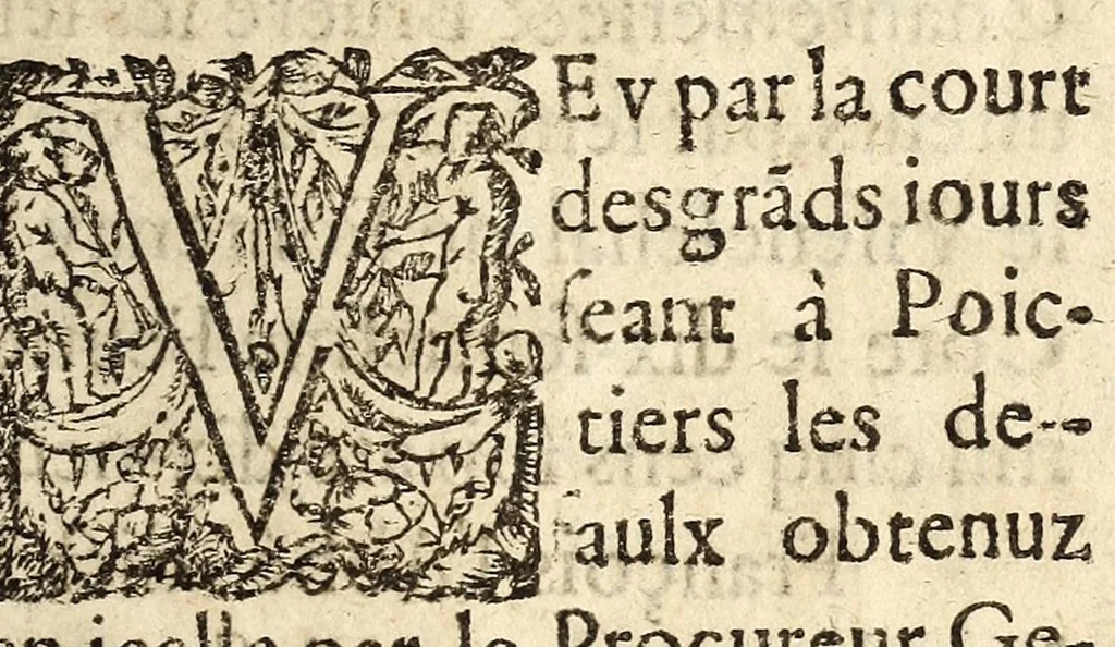 An illustration from Arrestz de la Covrt des Grandz Iovrs seant en la ville de Poictiers, donnez les sept & quatorziesme iours de Nouembre 1579. Contre les defaillans & contumax condamnez à mort., 1579, leaf 3