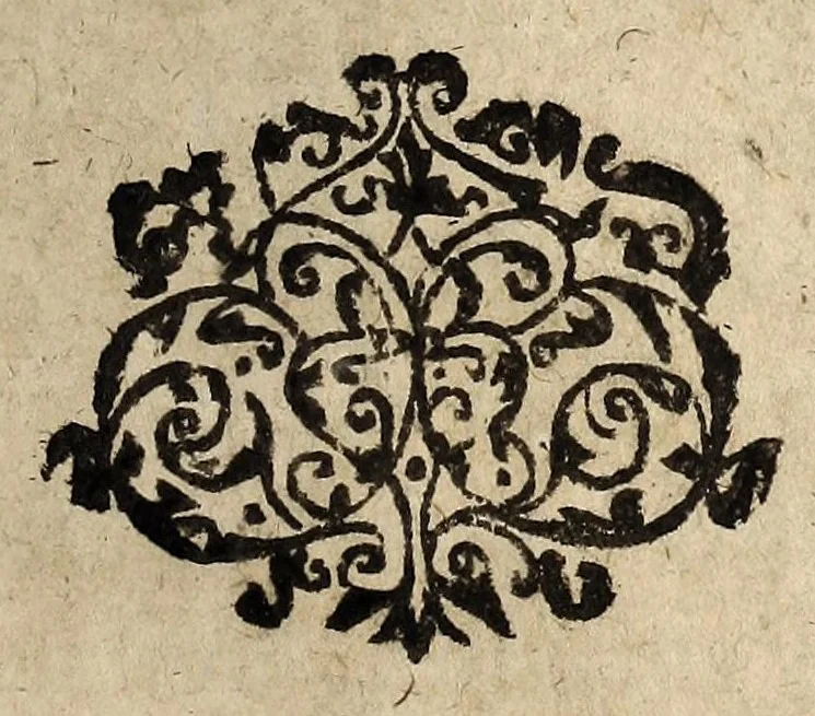 An illustration from Arrestz de la Covrt des Grandz Iovrs seant en la ville de Poictiers dõnez le septieme iour de Nouẽbre, 1579. Sur le faict des benefices, cures, hospitaulx, aulmosneries, maladeries estant du ressort desdict Grandz Iours., 1579, leaf 1