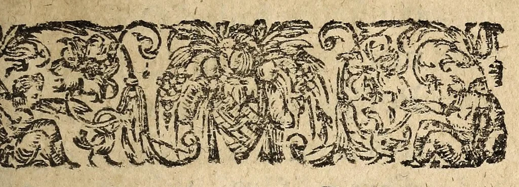 An illustration from Arrestz de la Covrt des Grandz Iovrs seant en la ville de Poictiers dõnez le septieme iour de Nouẽbre, 1579. Sur le faict des benefices, cures, hospitaulx, aulmosneries, maladeries estant du ressort desdict Grandz Iours., 1579, leaf 3