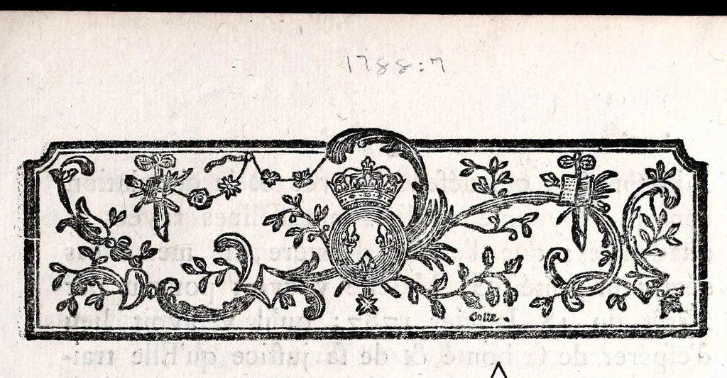 An illustration from Arrêt du Conseil d'état du roi, qui permet l'entrée des mousselines rayées & quadrillés provenant du commerce franc̜ois, qui sont actuellement à l'Orient, & de les débiter dans le royaume jusqu'au 1er. janvier 1789. Du 12 janvier 1788. Extrait des registres du Conseil d'etat., 1788, leaf 1