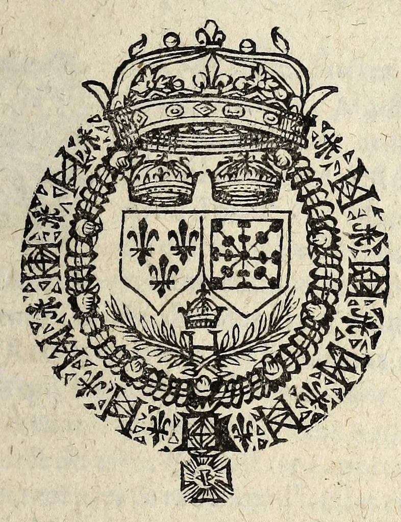 An illustration from Arrets dv conseil d'estat dv Roy, ensemble les articles accordez pour les receptes & consignations des Cours de Parlement de Paris, & Bourdeaux., 1607, leaf 1