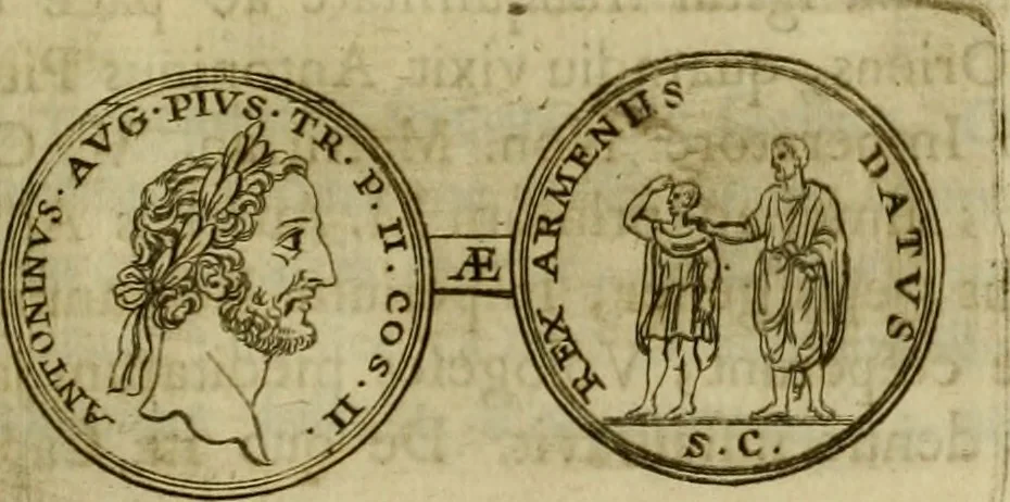 An illustration from Arsacidarum imperium, sive, Regum Parthorum historia : ad fidem numismatum accommodata, 1725, leaf 416