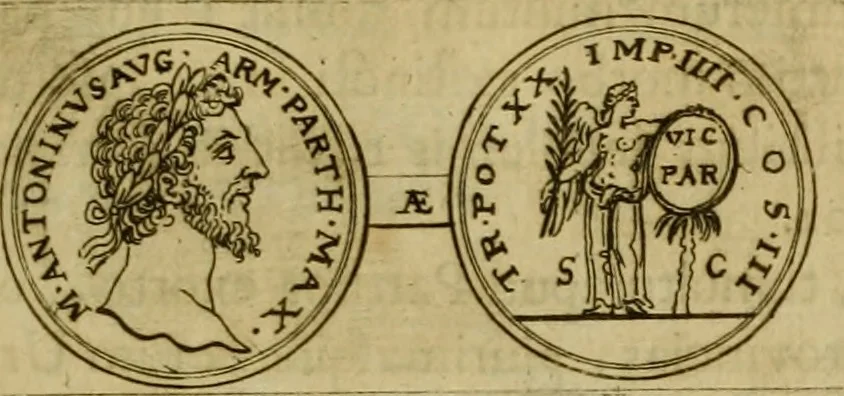 An illustration from Arsacidarum imperium, sive, Regum Parthorum historia : ad fidem numismatum accommodata, 1725, leaf 424