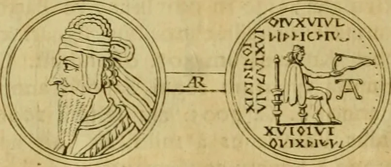 An illustration from Arsacidarum imperium, sive, Regum Parthorum historia : ad fidem numismatum accommodata, 1725, leaf 487