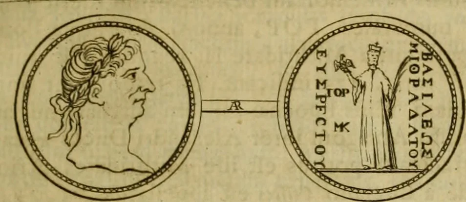 An illustration from Arsacidarum imperium, sive, Regum Parthorum historia : ad fidem numismatum accommodata, 1725, leaf 82