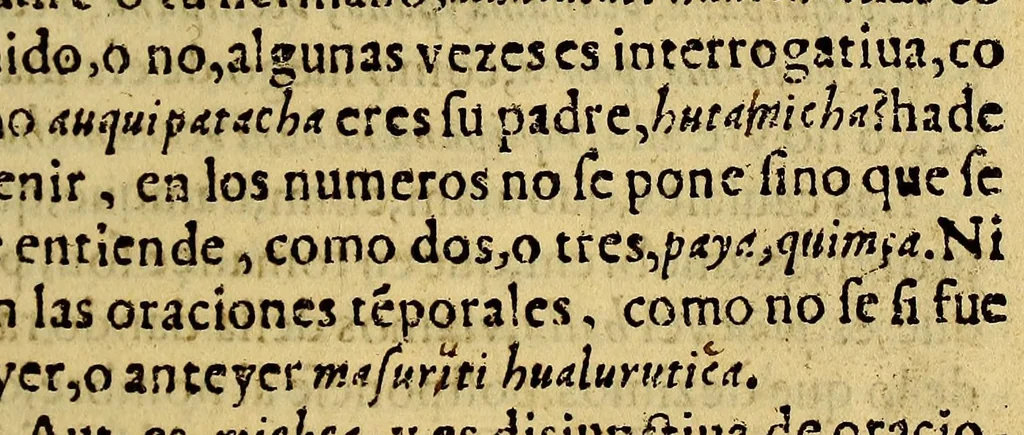 An illustration from Arte de la lengua aymara. Compuesta por el Padre Diego de Torres Rubio de la Compañia de Iesus., 1616, leaf 103