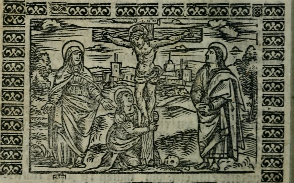 An illustration from Arte del ben psare e cõtemplare la passione del nostro Signor Jesu Christo con vn singular trattato dello imitar di Christo di nouo corretta historiata, 1527, leaf 195