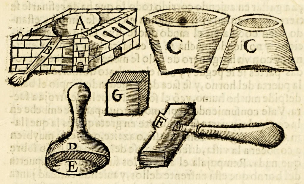 An illustration from Arte de los metales en que se enseña el verdadero beneficio de los de oro, y plata por açogue. : El modo de fundirlos todos, y como se han de refinar, y apartar vnos de otros., 1640, leaf 211