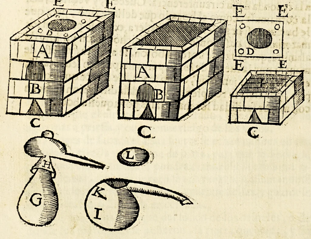 An illustration from Arte de los metales en que se enseña el verdadero beneficio de los de oro, y plata por açogue. : El modo de fundirlos todos, y como se han de refinar, y apartar vnos de otros., 1640, leaf 228