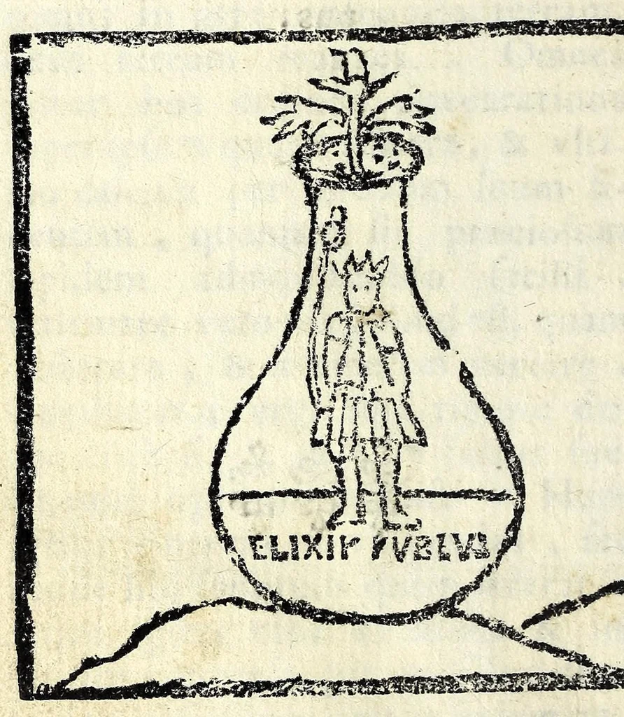 An illustration from Artefii Arabis philosophi Liber secretus : nec non Saturni Trismegisti, siue Fratris Heliae de Assisio libellus : quorum primus magicum ignem ab omnibus occultatum aperit : alter, operandi modum aperte docet : quibus accesserunt alia nondum impressa, 1685, leaf 100