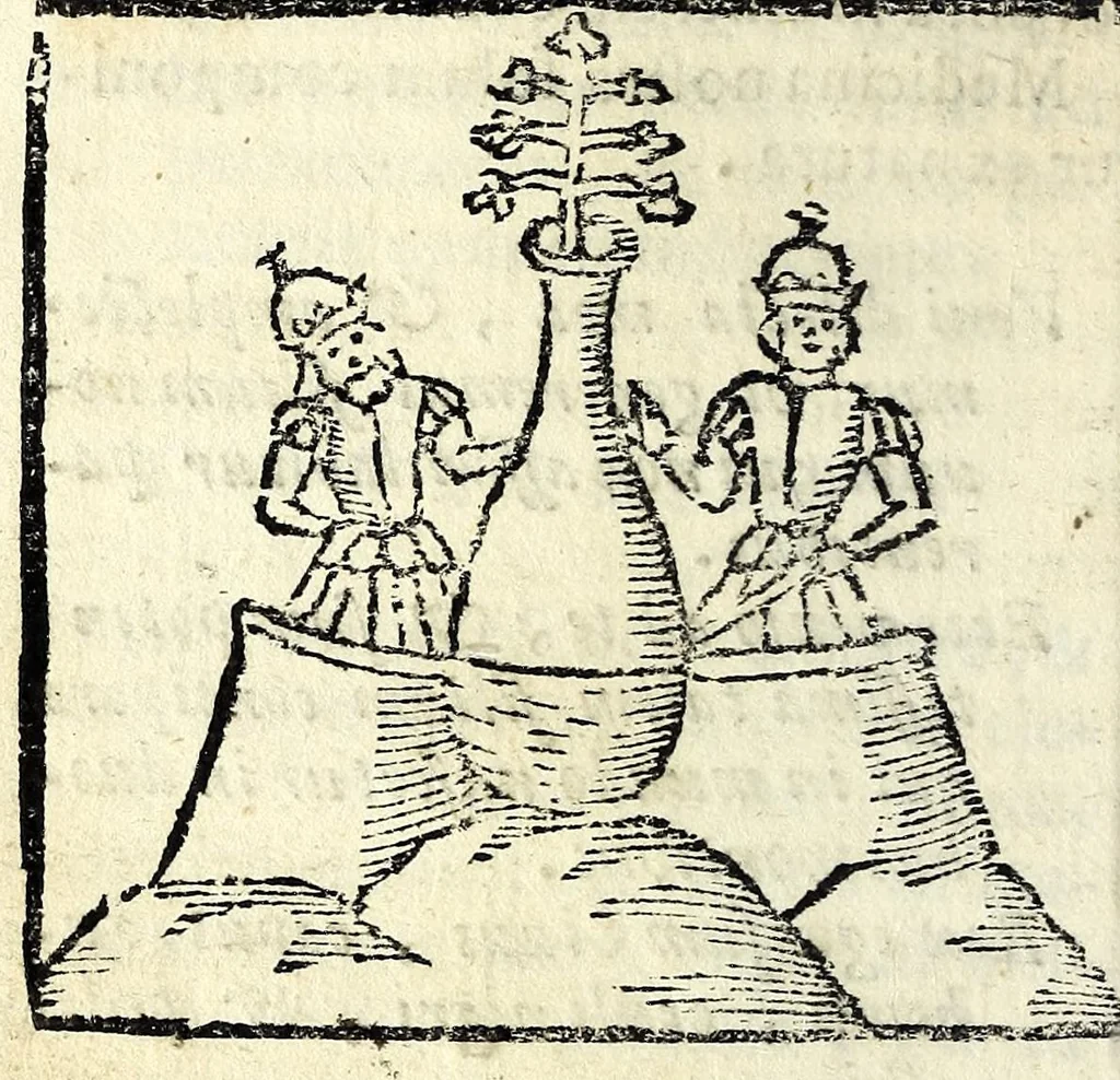 An illustration from Artefii Arabis philosophi Liber secretus : nec non Saturni Trismegisti, siue Fratris Heliae de Assisio libellus : quorum primus magicum ignem ab omnibus occultatum aperit : alter, operandi modum aperte docet : quibus accesserunt alia nondum impressa, 1685, leaf 74