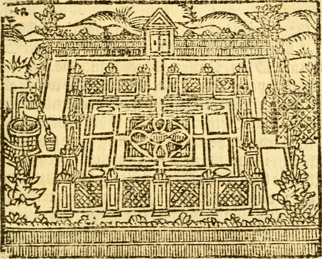 An illustration from The arte of gardening, whereunto is added much necessarie matter, with a number of secrets: and the phisicke helps belonging to each hearb, which are easily prepared. Heer-vnto is annexed two proper treatises, the first intituled The meruailous gouerment, propertie, & benefite of bees, with the rare secrets of the honie and waxe: the other, The yearly coniectures, verie necessary for husband-men. To these is likewise joyned a Treatise of the arte of graffing and planting of trees, 1608, leaf 26