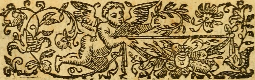 An illustration from The arte of gardening, whereunto is added much necessarie matter, with a number of secrets: and the phisicke helps belonging to each hearb, which are easily prepared. Heer-vnto is annexed two proper treatises, the first intituled The meruailous gouerment, propertie, & benefite of bees, with the rare secrets of the honie and waxe: the other, The yearly coniectures, verie necessary for husband-men. To these is likewise joyned a Treatise of the arte of graffing and planting of trees, 1608, leaf 279
