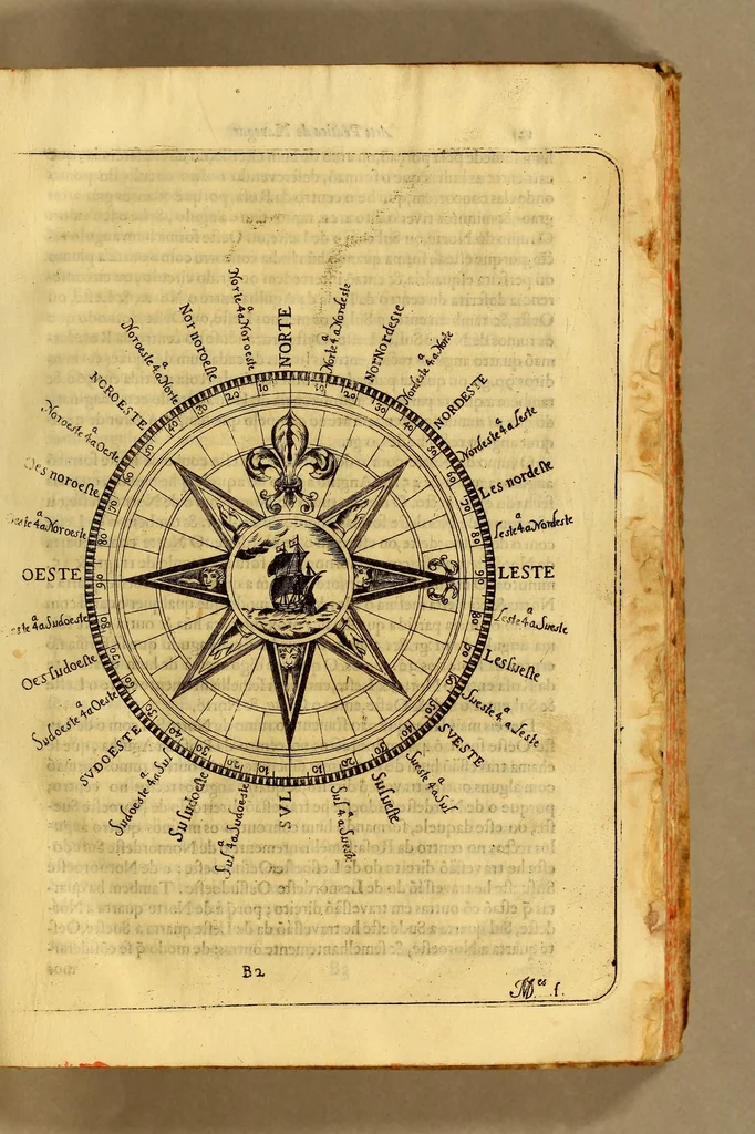 An illustration from Arte pratica de navegar e regimento de pilotos : repartido em duas partes a primeira propositiva, em que se propoem alguns principios para melhor inteligencia das regras da navegaçaõ: a segunda operativa em que se enfinaõ as mesmas regras para a pratica. Iuntamente os roteiros das navegaçoens das conquistas de Portugal, & Castela, 1681, leaf 23
