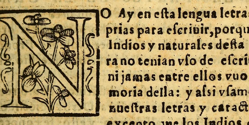 An illustration from Arte, y vocabulario en la lengua general del Peru llamada Quichua, y en la lengua Española, 1614, leaf 15