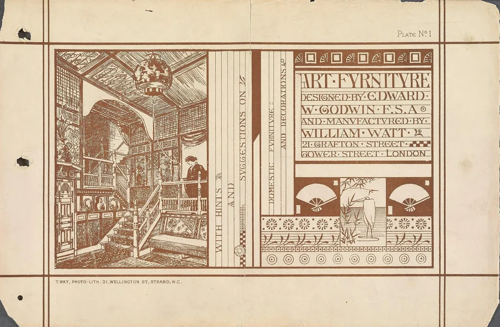 An illustration from Art furniture from designs by E.W. Godwin and others : with hints and suggestions on domestic furniture and decoration, 1877, leaf 1
