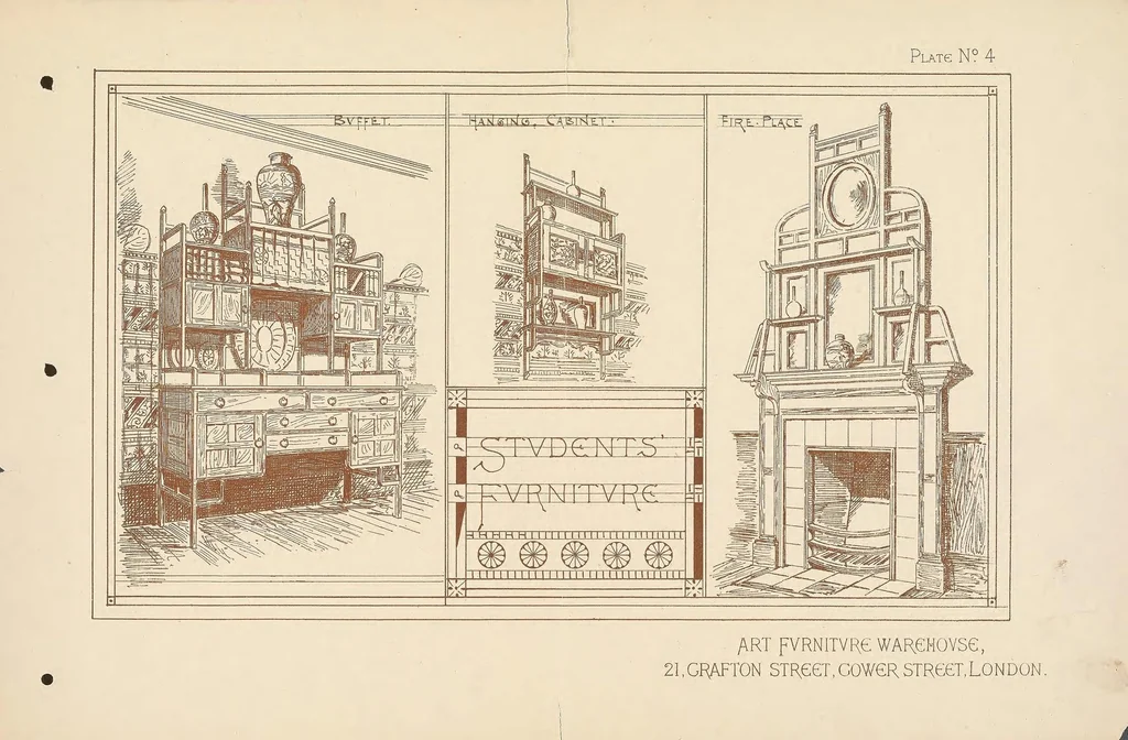 An illustration from Art furniture from designs by E.W. Godwin and others : with hints and suggestions on domestic furniture and decoration, 1877, leaf 15