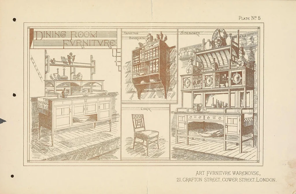 An illustration from Art furniture from designs by E.W. Godwin and others : with hints and suggestions on domestic furniture and decoration, 1877, leaf 17