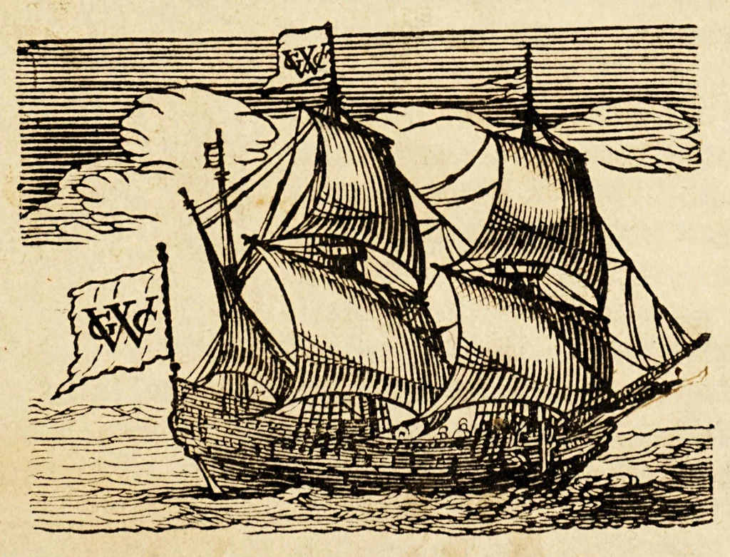 An illustration from Articulen, met approbatie vande Ho: Mog: Heeren Staten Generael der Vereenichde Nederlanden, : provisioneelijc beraemt by bewinthebberen van de generale geoctroyeerde West-Indische Compagnie, ter vergaderinge vande negenthiene, over het open ende vry stellen vanden handel ende negotie op de stadt Olinda de Parnambuco, ende custen van Brazil. Hier zijn achter by ghedruckt de Vryheden van Nieu-Nederlant, 1631, leaf 5