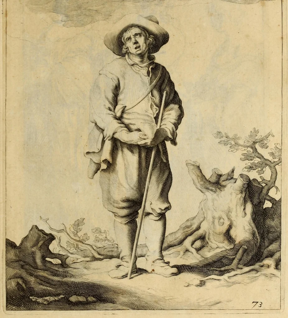 An illustration from Artis Apelleae : liber hic, studiosa juventus, aptata ingenio fert rudimenta tuo : hos duce carpe viam, membratim tota figura discitur, his gradibus scandere ad alta dabit, 1650, leaf 159