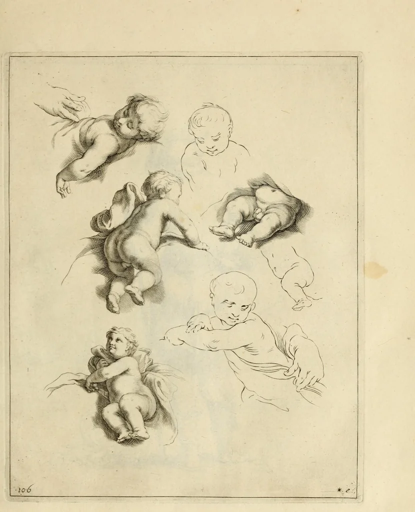 An illustration from Artis Apelleae : liber hic, studiosa juventus, aptata ingenio fert rudimenta tuo : hos duce carpe viam, membratim tota figura discitur, his gradibus scandere ad alta dabit, 1650, leaf 225
