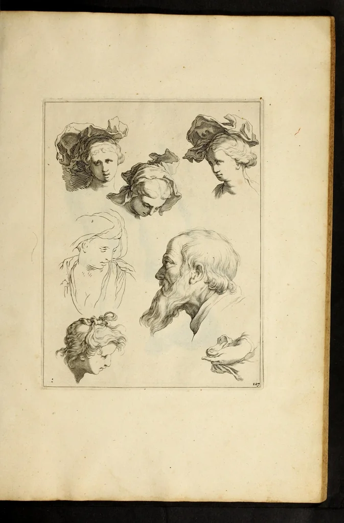 An illustration from Artis Apelleae : liber hic, studiosa juventus, aptata ingenio fert rudimenta tuo : hos duce carpe viam, membratim tota figura discitur, his gradibus scandere ad alta dabit, 1650, leaf 267
