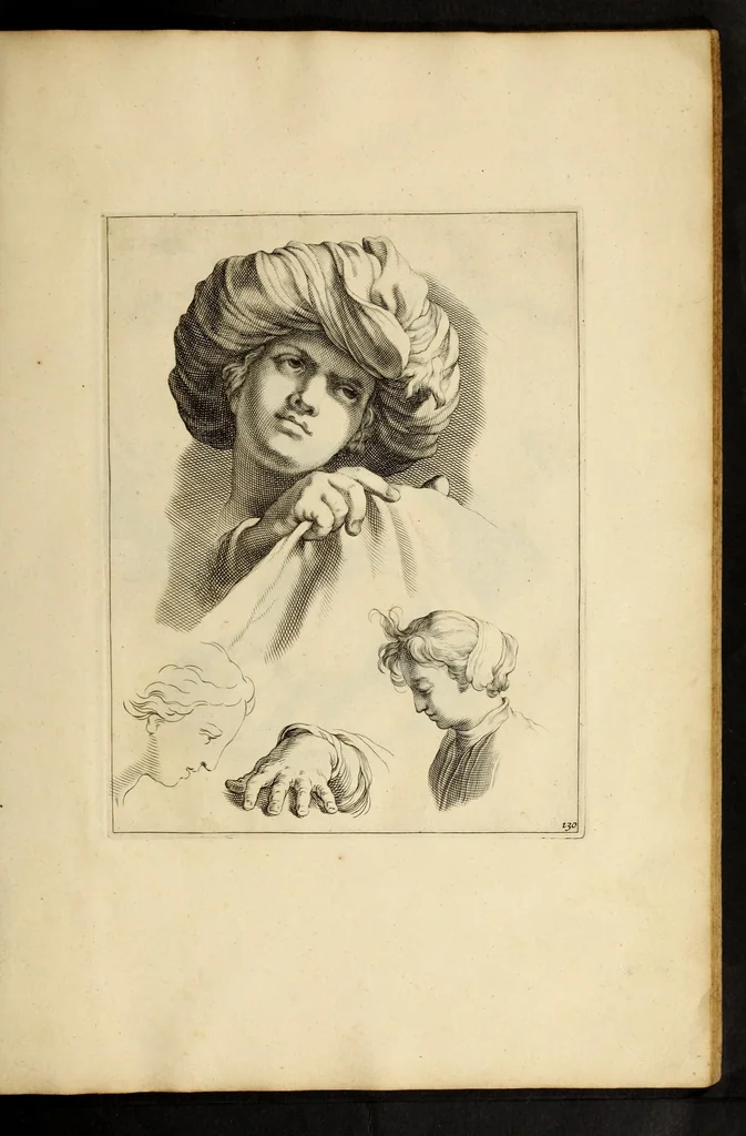 An illustration from Artis Apelleae : liber hic, studiosa juventus, aptata ingenio fert rudimenta tuo : hos duce carpe viam, membratim tota figura discitur, his gradibus scandere ad alta dabit, 1650, leaf 273