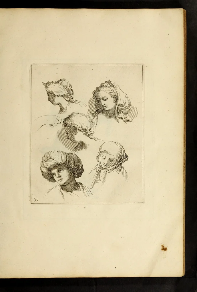An illustration from Artis Apelleae : liber hic, studiosa juventus, aptata ingenio fert rudimenta tuo : hos duce carpe viam, membratim tota figura discitur, his gradibus scandere ad alta dabit, 1650, leaf 87