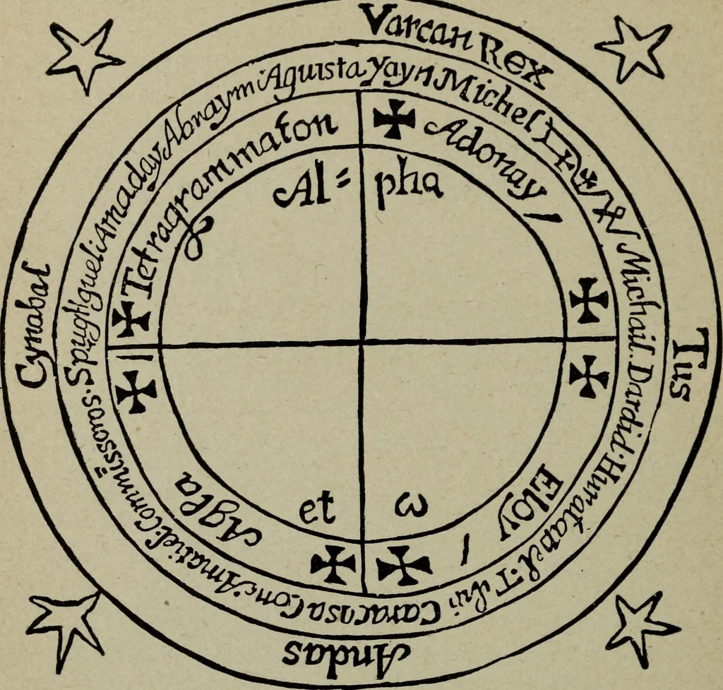 An illustration from Art magic, or, Mudane, sub-mundane and super-mundane spiritism [microform] a treatise in three parts and twenty-three sections, descriptive of art magic, spiritism, the different orders of spirits in the universe known to be related to, or in communication with man; together with directions for invoking, controlling, and discharging spirits, and the uses and abuses, dangers and possibilities of magical art, 1898, leaf 297