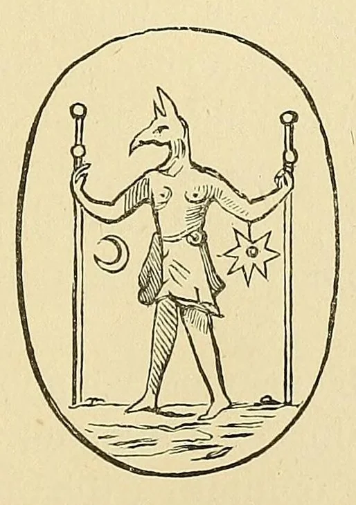 An illustration from Art magic; or, Mundane, sub-mundane and super-mundane spiritism. A treatise in three parts and twenty-three sections: descriptive of art magic, spiritism, the different orders of spirits in the universe known to be related to, or in communication with man; together with directions for invoking, controlling, and discharging spirits, and the uses and abuses, dangers and possibilities of magical art, 1876, leaf 75