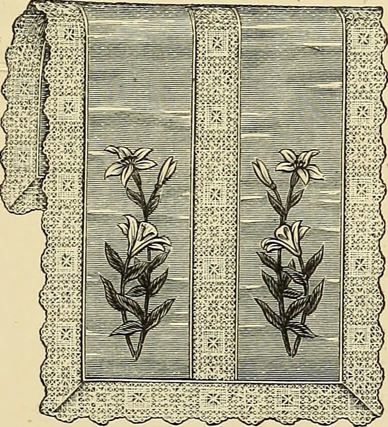 An illustration from Art needlework. A complete manual of embroidery in silks and crewels, with full instructions as to stitches, materials, and implements. Containing also a large number of original designs and a handsome coloured design for crewel work, 1882, leaf 100