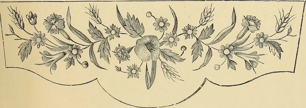 An illustration from Art needlework. A complete manual of embroidery in silks and crewels, with full instructions as to stitches, materials, and implements. Containing also a large number of original designs and a handsome coloured design for crewel work, 1882, leaf 104